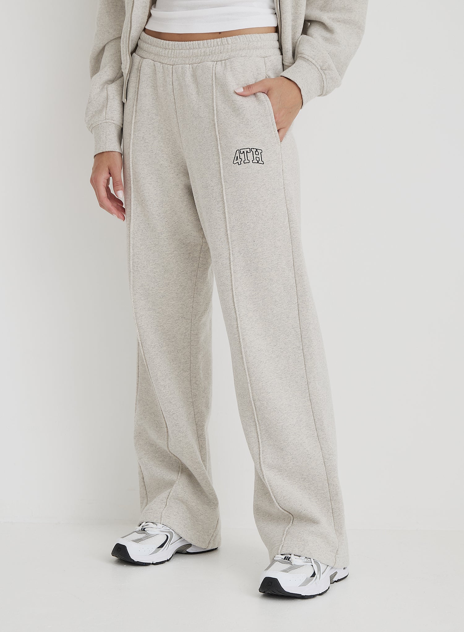 Grey Wide Leg Fourth Embroidered Jogger